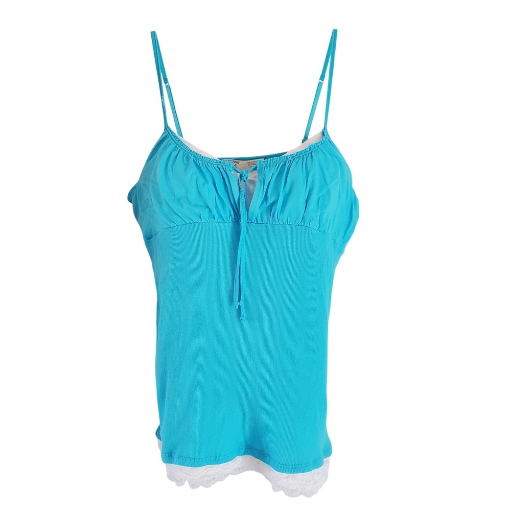 Camisole Milkmaid Babydoll‎ Juniors XL Neptune Blue Lace Trim Bra Top Y2K